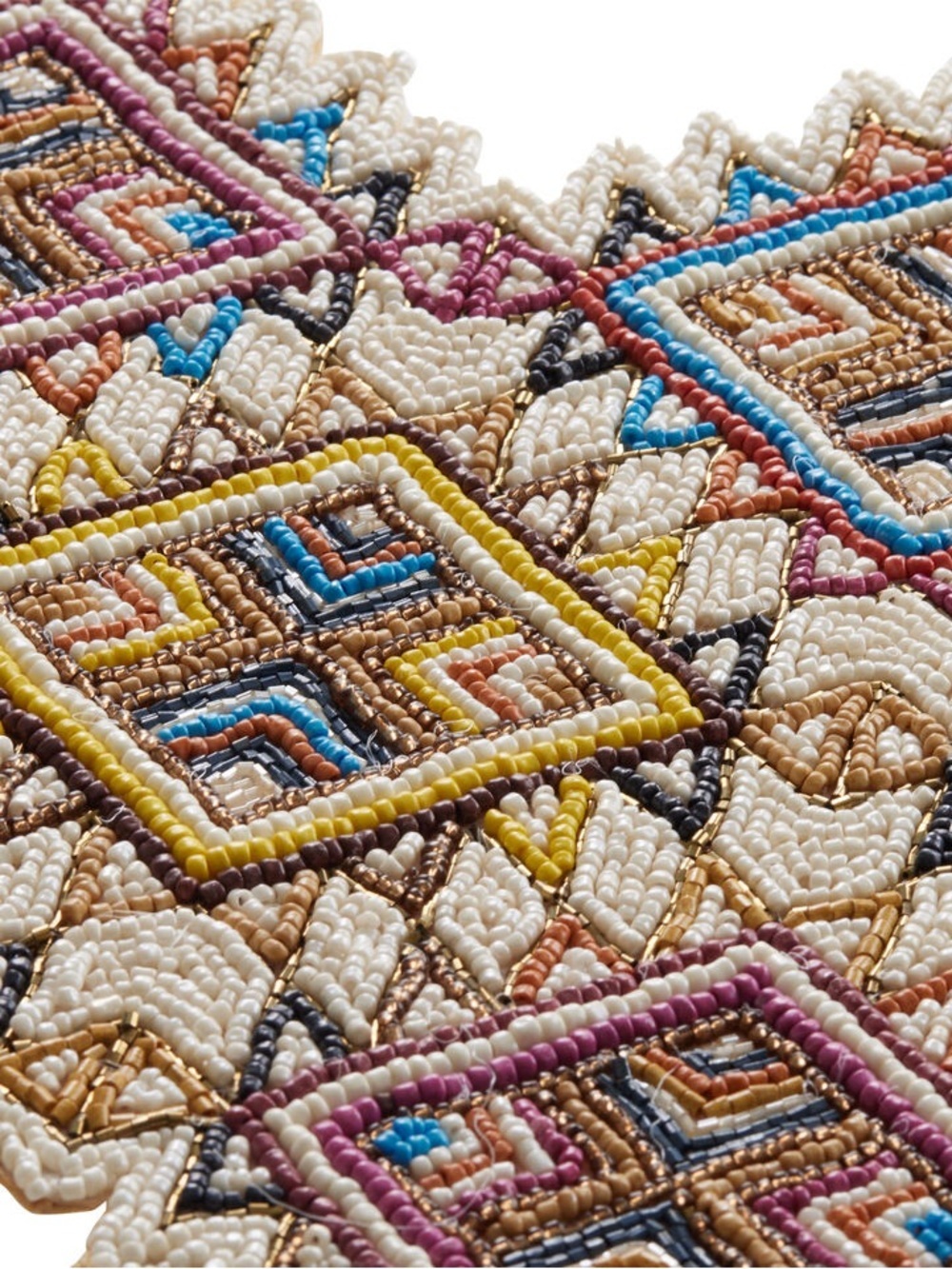 World Market Hand Beaded Geometric Table Runner Multicolor 13x36 Boho Global NWT - Picture 2 of 11